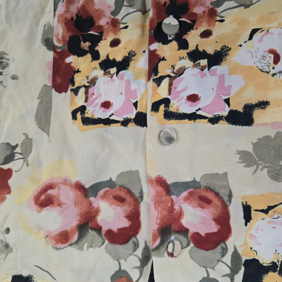 90s Vintage Yellow Floral Short Sleeve Silk Button Semi Sheer Blouse Size Medium - Picture 4 of 5